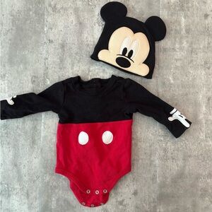 Disney Mickey Mouse Black and Red Bodysuit with Hat